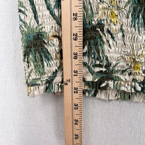 MIKOH Magnolia Mini Dress Womens Large Cream Green Smocked Shirred Palm Tree - Picture 15 of 15